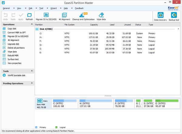 easeus partition master 10.5 screenshots